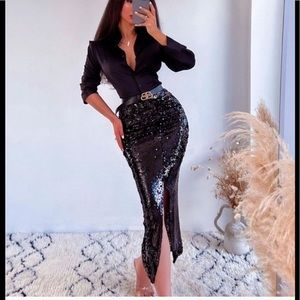 Zara front ruched sequin skirt